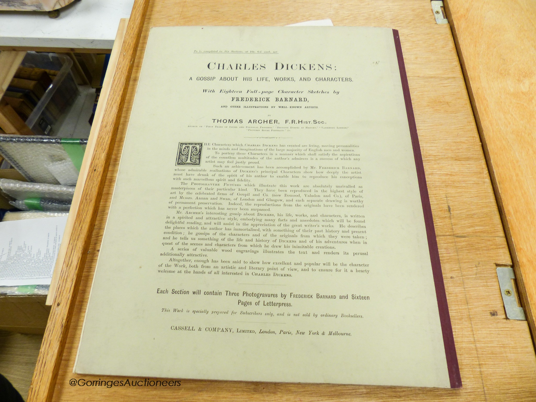 Dickens, Charles - A Gossip About his Life, Work and Characters, 6 vols, folio, original limp boards, with 18 plates by Frederick Barnard, Cassell & Co., London etc., [c. 1894?]